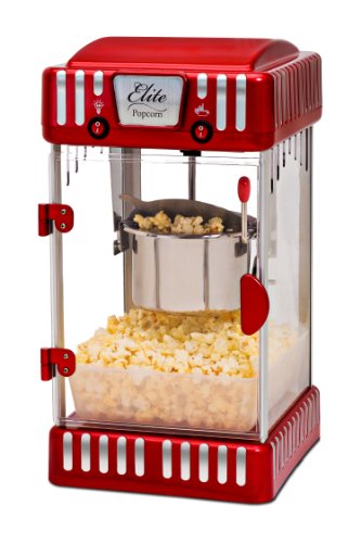 Elite Gourmet EPM-250X Maxi-Matic 2.5 Ounce Classic Carnival, Tabletop Kettle Popcorn Popper Machine, Retro-Style, Movie Hot Buttered Popcorn, Red