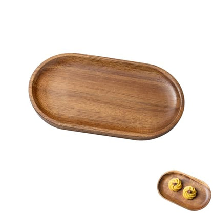 LIFTATAPA Small Wooden Tray, Oval Wood Serving Trays, Acacia Wood Platter for Coffee Tables, Dessert, Snack, Fruit, Bathroom Tray Charcuterie Board for Home Decor (S)