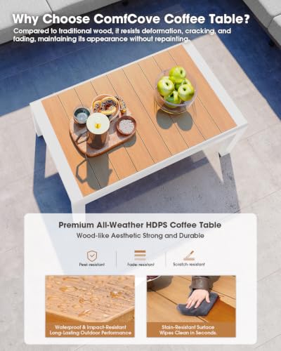 ComfCove Aluminum Outdoor Patio Furniture Set 8 Seats, Outdoor Sectional Corner Sofa, Patio Conversation Set with Coffee Table & Washable Cushions, Furniture Set for Porch, Balcony, Deck, White