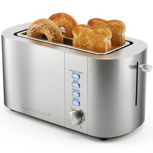 Elite Gourmet 4-Slice Long Slot Toaster, 1.5" Wide & 5.1" Deep Slots