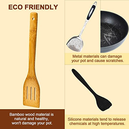 Wooden Spoons for Cooking 7-Piece, Kitchen Nonstick Bamboo Cooking Utensils Set, Durable and Healthy Bamboo Wooden Spatula Spoon for Cooking, Eisinly