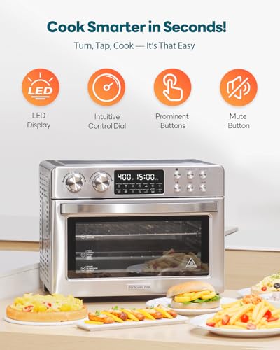 28QT Air Fryer Toaster Oven Combo, Large 12-in-1 Convection Countertop Oven with Next-Gen HeatWave Convection, 3-Layer Cooking, Rotisserie for Chicken, Fits 11" Pizza, All Accessories, Stainless Steel