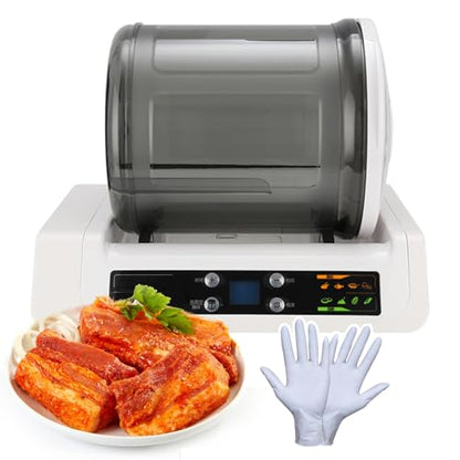 pedenencelia Meat Tumbler Marinator,Electric Commercial Vacuum Tumbler Marinating Machine Hamburger Pickling Machine,Time Adjustable,Led Display,with 20 Disposable Gloves