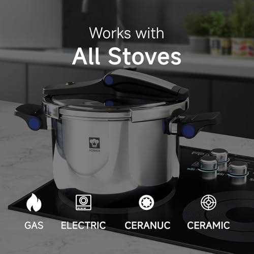 KOBACH 8QT Stainless Steel Pressure Cooker, Olla de presion, Cooking Pressure Cooker, Compatible with Induction and Gas Stovetops, Dishwasher Safe, One-Hand Opening Design