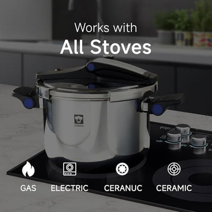 KOBACH 8QT Stainless Steel Pressure Cooker, Olla de presion, Cooking Pressure Cooker, Compatible with Induction and Gas Stovetops, Dishwasher Safe, One-Hand Opening Design