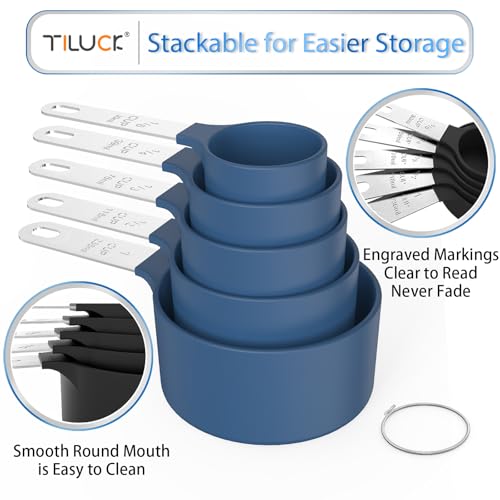 TILUCK Measuring Cups & Spoons Set, Stackable Cups and Spoons, Nesting Measure Cups with Stainless Steel Handle, Kitchen Gadgets for Cooking & Baking (Blue)