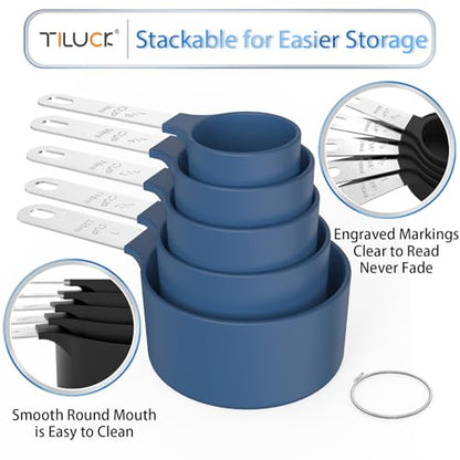 TILUCK Measuring Cups & Spoons Set, Stackable Cups and Spoons, Nesting Measure Cups with Stainless Steel Handle, Kitchen Gadgets for Cooking & Baking (Blue)