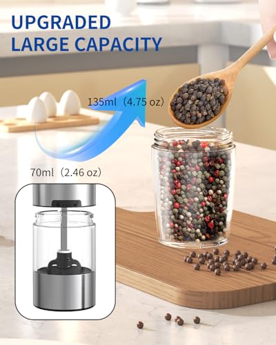 CIRCLE JOY Gravity Electric Salt and Pepper Grinder Set Automatic Salt and Pepper Grinder Set with LED Light, Battery Operated, Adjustable Coarseness, Large Capacity, for Home Kitchen BBQ, Black