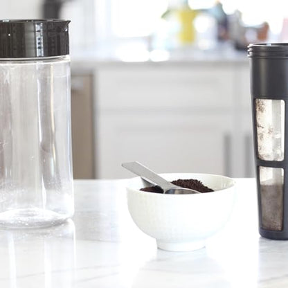 Takeya Glass Cold Brew Coffee Maker for Iced Coffee, Airtight Pitcher, Premium Quality, 2 Quart, Black Lid and Handle