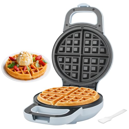 SugarWhisk 6-Inch Flip Belgian Waffle Maker, Ceramic Nonstick,Pale Blue