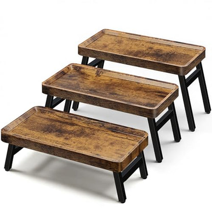 HENAYUK Cupcake Stand, 3 Tier Serving Tray Foldable Tiered Tray Stand Dessert Table Display Set Risers Display Stands Rustic Farmhouse Decor Food Tray for Cupcakes, Charcuterie, Fruit & Veggie