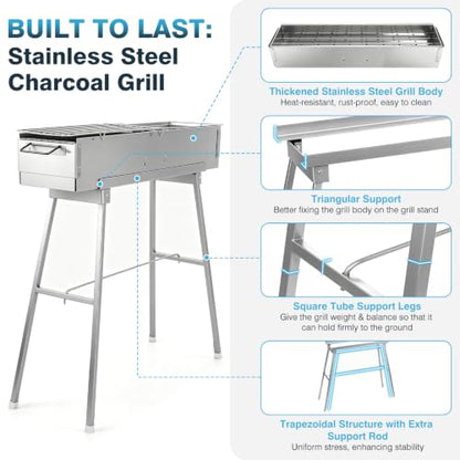 IRONWALLS Portable Charcoal Grill Foldable with Skewer, 32"(L)x8"(W)x32"(H)