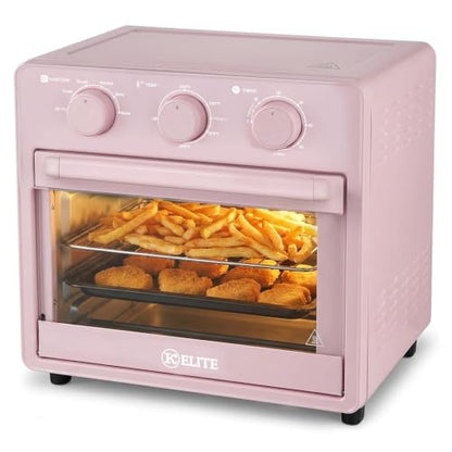 Kitchen Elite Mechanical Air Fryer Oven with Viewing Window, Pink, 16 Qt