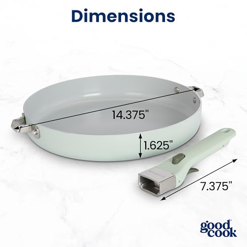 GoodCook Ceramic Frying Pan Skillet with Removable Handle, Induction Compatible, Nonstick and Oven Safe, 12-Inch, Sage Green