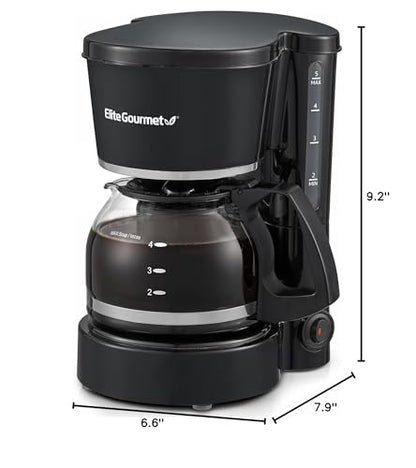 Elite Gourmet EHC-5055# Automatic Brew & Drip Coffee Maker with Pause N Serve Reusable Filter, On/Off Switch, Water Level Indicator, Black