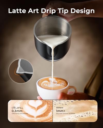 COLDFILL 21.16oz/600ml Milk Frother, 8-in-1 Automatic Milk Frother and Steamer, Electric Hot & Cold Foam Maker, Ergonomic Grip Stainless Steel Detachable Frother for Coffee, Latte, Cappuccino