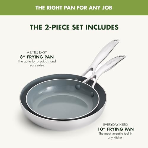 GreenPan Valencia Pro Tri-Ply Stainless Steel 8” & 10” Frying Pan Skillet Set, PFAS-Free Ceramic Nonstick Coating, Induction Ready Cookware, All Cooktops, Eggs & Omelets, Dishwasher & Oven Safe 600F