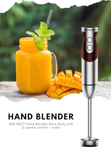 MEGAWISE Immersion Blender,12-Speed Hand Blender with Stainless Steel Blade