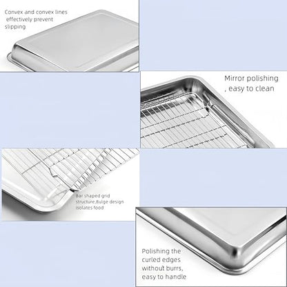Roasting Pan Heavy Duty Stainless steel Turkey Pans for Oven,Toaster Oven Tray Pans with cooling rack,Hotel Pan, Barbeque Grill Pan,Deep Edge,Mirror treatment, Dishwasher Safe (23.4"x15.6"x2.8")