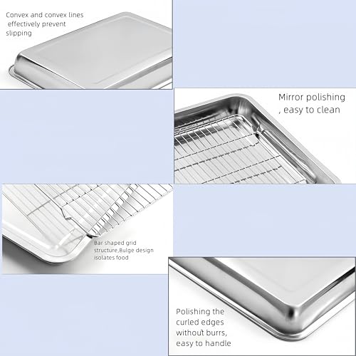 Roasting Pan Heavy Duty Stainless steel Turkey Pans for Oven,Toaster Oven Tray Pans with cooling rack,Hotel Pan, Barbeque Grill Pan,Deep Edge,Mirror treatment, Dishwasher Safe (14"x10.4"x2.8")