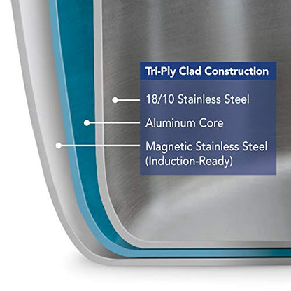 Tramontina Signature Tri-Ply Clad Stainless Steel 11-Inch Square Grill Pan, Induction-Ready, Dishwasher-Safe, NSF-Certified, Made in Brazil