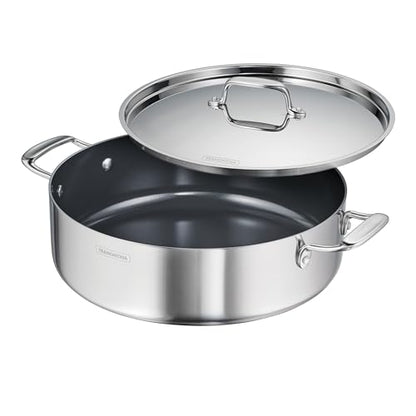 Tramontina Utsava Tri-Ply Clad Stainless Steel 6.5-Quart Casserole with Lid and Ceramic Non Stick Interior, Induction-Ready Large Braiser Pan