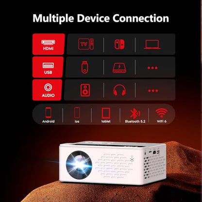 TMY 1080P Full HD Portable Mini Projector, Bluetooth Movie Projector, Compatible with TV Stick/Smartphone/PC/Game Console/HDMI/USB, Indoor & Outdoor Use, Built in Netflix app