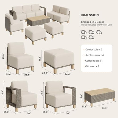 LazySunsets Patio Furniture Set, Outdoor Sectional with 9.5'' Thick Cushion