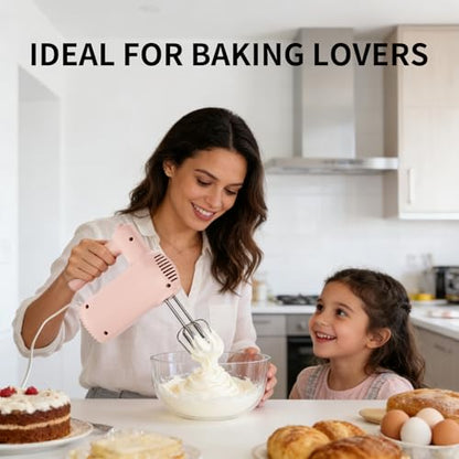 Hand Mixer Electric Handheld 5-Speed Upgraded Motor Pink