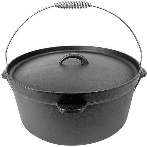 Cuisiland 12 Quart Cast Iron Dutch Oven with Lip Lid & Bail Handle – Pre-Seasoned Large Campfire Pot for Outdoor Cooking, Roasting, Baking & Stews – Heavy-Duty Cookware with Even Heat Distribution