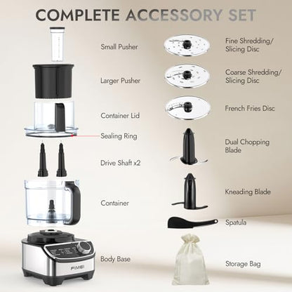 FIMEI 12-Cup Food Processor and Vegetable Chopper, 600W Electric Food Chopper for Slicing, Shredding, Chopping, Pureeing, Dough, Baby Food Maker, Large Feed Chute, Dishwasher Safe Bowl
