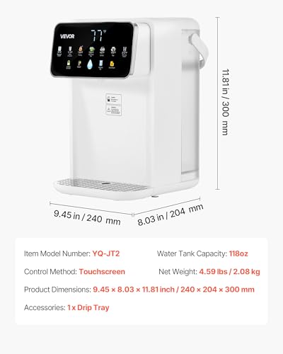 VEVOR Instant Hot Water Dispenser, Countertop Boiling Water Dispenser with Adjustable 7 Temperatures & 7 Water Volumes, 118oz Removable Water Tank, Quick Heating with Touchscreen & Child Lock for Home