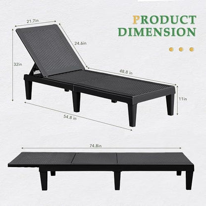JUMMICO Patio Chaise Lounge Chair Set of 2 Outdoor PE Waterproof Adjustable Easy Assembly Lounge Chairs for Outside Pool Garden Deck Beach (Black, Set of 2)