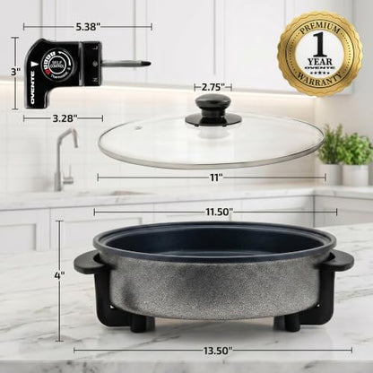 OVENTE Round Electric Skillet, 11.5" Nonstick Frying Pan, Black SK11112B