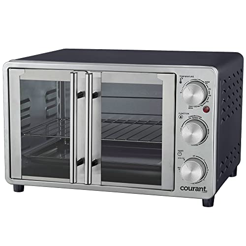 Courant French Door Convection Toaster Oven & Broiler, Bake Broil Toast Oven, Fits 9x13’’ Aluminum Baking Pan, 6-Slices, 10’’ Pizza, Convection Oven - Stainless Steel