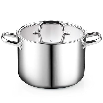 Cook N Home Classic Tri-Ply Clad Stock pot, Stainless Steel Stock pot with Lid, Cooking Pot for Pasta, Spaghetti, Large Soup Pot with Handle, Cookware for Canning, Boiling, Simmer, Oven Safe, 6-Quart