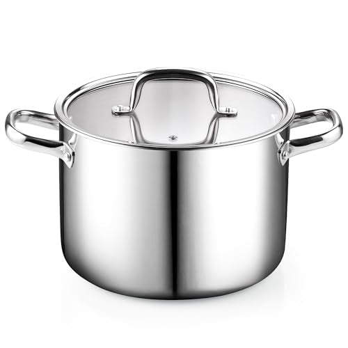 Cook N Home Classic Tri-Ply Clad Stock pot, Stainless Steel Stock pot with Lid, Cooking Pot for Pasta, Spaghetti, Large Soup Pot with Handle, Cookware for Canning, Boiling, Simmer, Oven Safe, 6-Quart