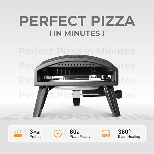 EchoSmile 12'' Gas Outdoor Pizza Oven, Propane Pizza Cooker Reaches 950°F, 60 Seconds Fast Cooking, Includes Gas Hose, Flame Control Knob, Extended Heat Handle, Black