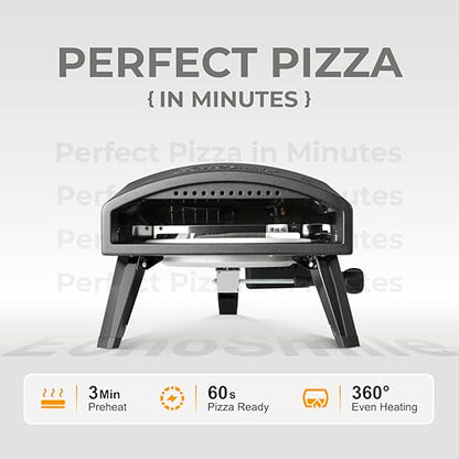 EchoSmile 12'' Gas Outdoor Pizza Oven, Propane Pizza Cooker Reaches 950°F, 60 Seconds Fast Cooking, Includes Gas Hose, Flame Control Knob, Extended Heat Handle, Black