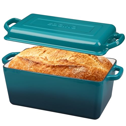 EDGING CASTING Enameled Cast Iron Dutch Oven, Oblong Bread Oven for Sourdough Bread Baking, Baking Pan, Dual Handles, Oven Safe, 4 Quart, Darkcyan