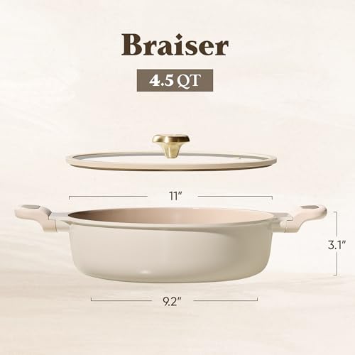 CAROTE 4.5Quart Stock Pot with Lid, Non Toxic Ceramic Soup Pot, Nonstick Cooking Pot, PFAS Free, Dishwasher Safe, Even Heating, Compatible with All Stoves, Light Taupe