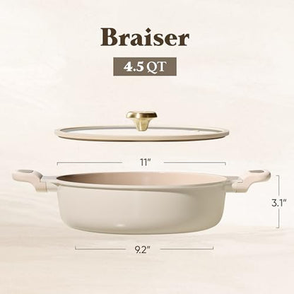 CAROTE 4.5Quart Stock Pot with Lid, Non Toxic Ceramic Soup Pot, Nonstick Cooking Pot, PFAS Free, Dishwasher Safe, Even Heating, Compatible with All Stoves, Light Taupe