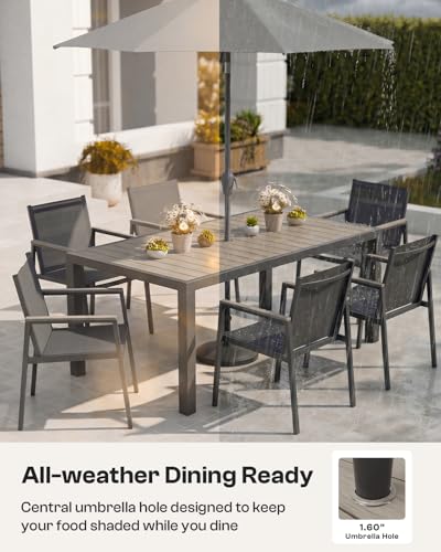 Oasbira Outdoor Dining Set for 10, Aluminum Patio Table and Chairs Set, 12-Piece All Weather Patio Dining Furniture Set with Umbrella Hole for Backyard, Deck, Poolside (Gray)