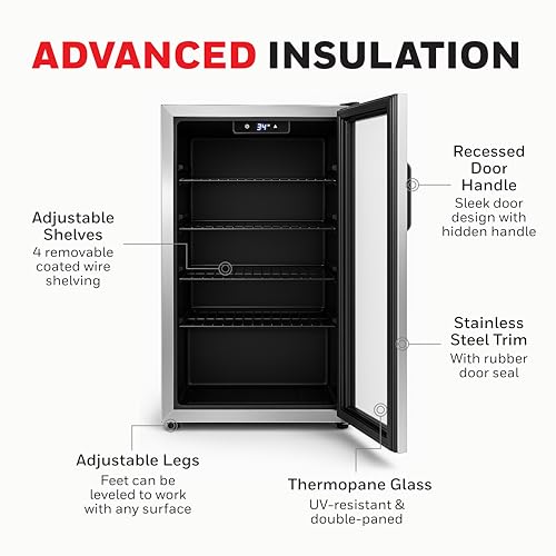 Honeywell Beverage Refrigerator and Cooler, 116 Can Mini Fridge with Glass Door for Soda Beer or Wine for Office or Bar with Adjustable Removable Shelving, Commercial Grade