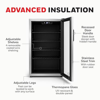 Honeywell Beverage Refrigerator and Cooler, 116 Can Mini Fridge with Glass Door for Soda Beer or Wine for Office or Bar with Adjustable Removable Shelving, Commercial Grade