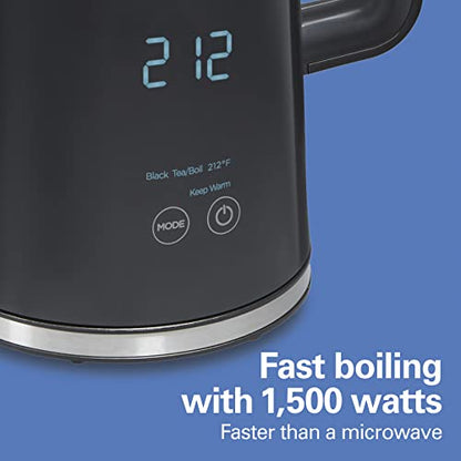 Hamilton Beach Digital Temperature Control Electric Tea Kettle, Hot Water Boiler & Heater 1.7L, 5 Preset Modes + Keep Warm, Fast Boil 1500 Watts, BPA Free, Cool-Touch Exterior, Black (41033)