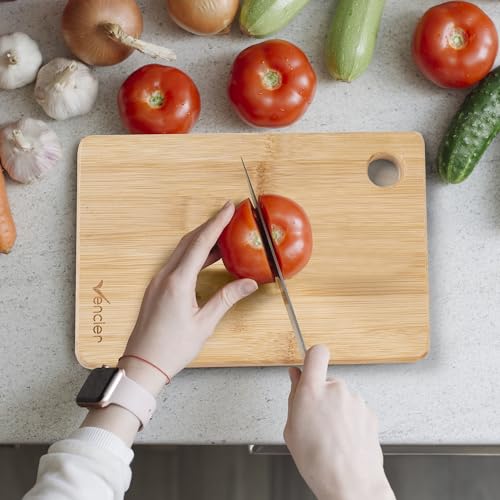Vencier Thick Wooden Cutting Boards Set - Perfect for Meat Carving, Vegetable and Bread Cutting - Bamboo Chopping Board Ensemble (3pc Set)
