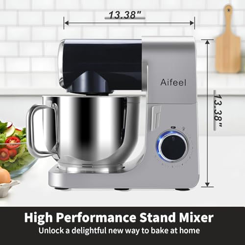 Aifeel Stand Mixer,6.5QT Tilt-Head Electric Stand Mixer,700W DC Motor with Low Noise,Kitchen Mixer with Dough Hook,Beater,Whisk,Dishwasher-Safe Attachments for Baking (Black)