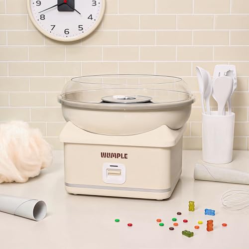 Wumple Kids Cotton Candy Machine with LED Lights - Quick Heat-Up Electric Maker with Lidded Bowl for Parties, & Home - Cream
