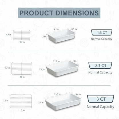 ONEMORE Baking Dishes for Oven, 9x13 Large Casserole Dishes for Oven with Roasting Racks, Rectangular Ceramic Baking Dish Set of 3 for Cooking & Serving, Deep Dish Lasagna Pan (3QT/2.1QT/1.3QT)